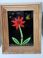 Red Flower Fused Glass Framed Art